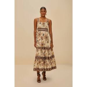 Farm Rio Aura Floral Sleeveless Midi Dress in Sand L